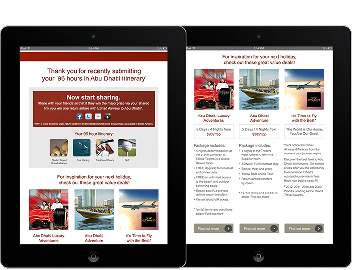 For the Abu Dhabi online advertising campaign RADAR developed electronic direct mail and eDMs