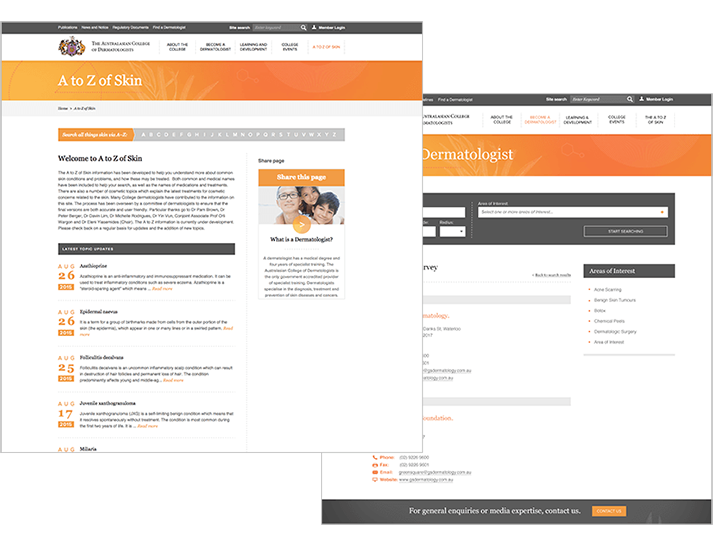 The  Australasian College of Dermatology approached RADAR to develop a member website with a custom back-end CRM platform