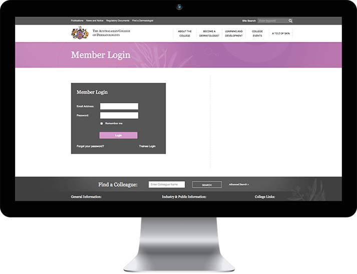 The  Australasian College of Dermatology approached RADAR to develop a member website with a custom back-end CRM platform