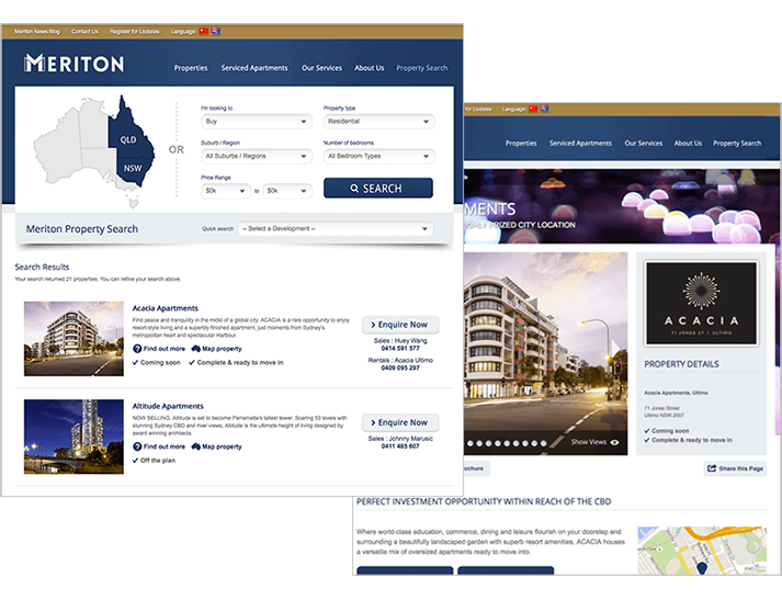 Meriton approached RADAR to build a robust online website platform for the ongoing marketing of Meriton properties